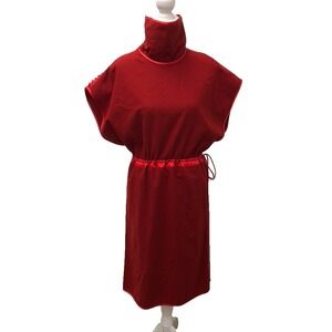 Gucci Dress Womens 38 US 8 Wool Silk Lined Drawstring Waist High Neck Red